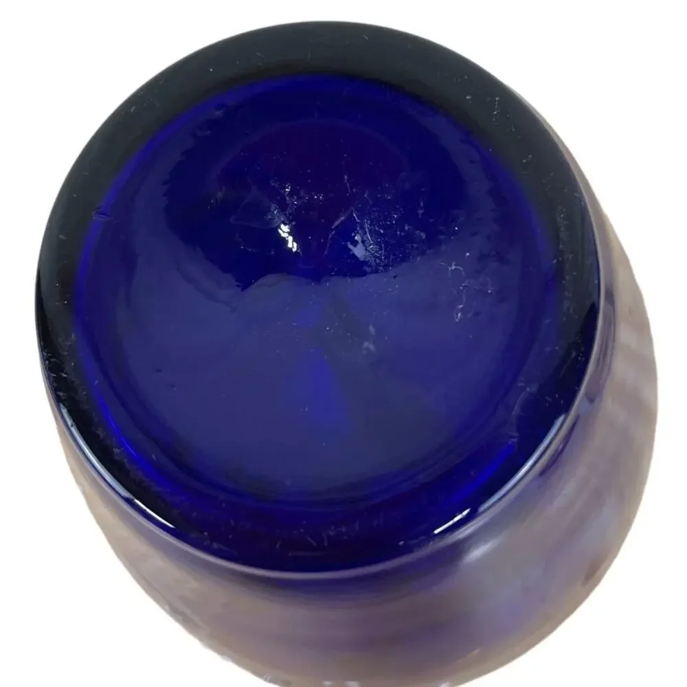 Vintage Signed Moser Art Glass Cobalt Blue Vase Gold Gilt Good Condition
